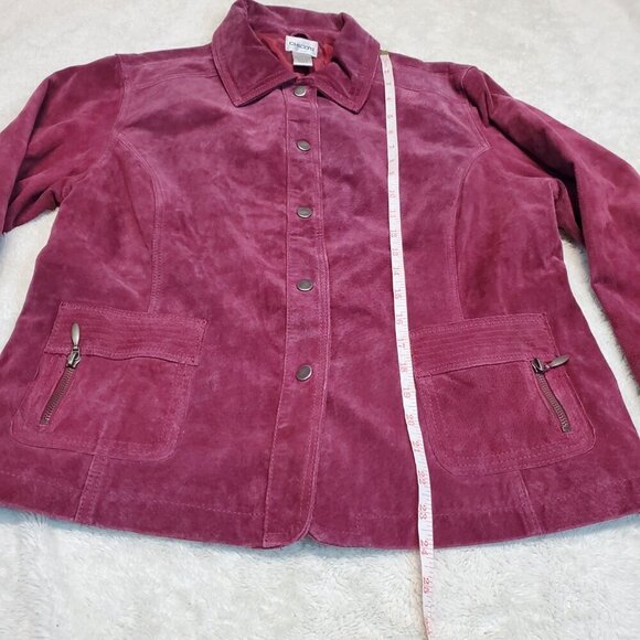 Chico Red Maroon Leather Suede Jacket Women Large 2 Feminine Luxury Boho Classic - Picture 6 of 9